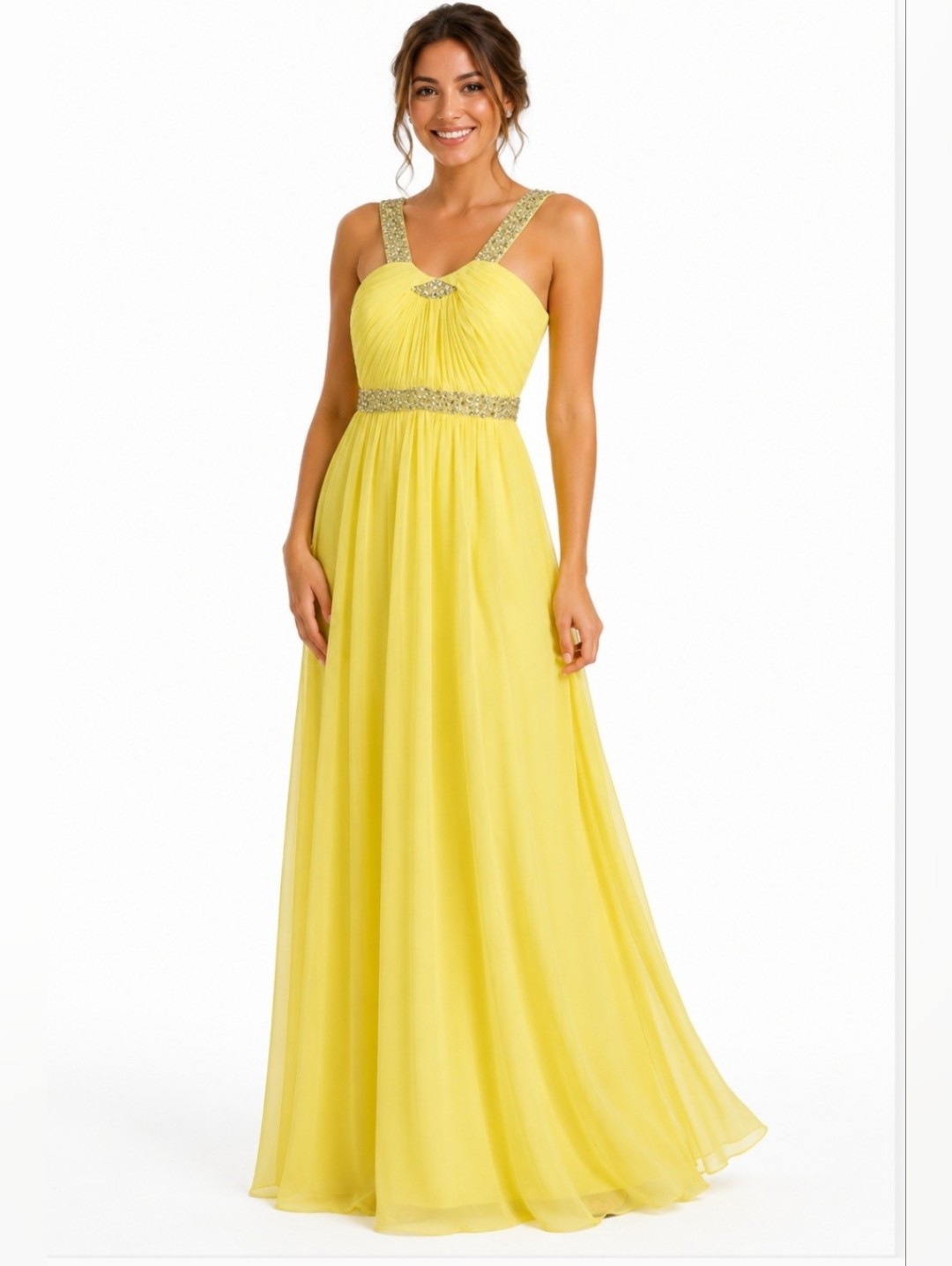 Papell Gown, New! Size 4, Yellow & Silver Sequin Accents, Cutout